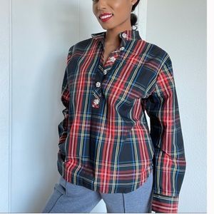 J.Crew jeweled button Tartan popover tunic, size 16